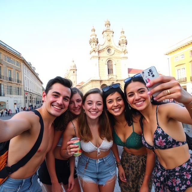 Gruppenselfie von zufriedenen Kunden
